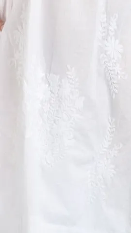 100% Cotton White Embroidered Plus Size Gown