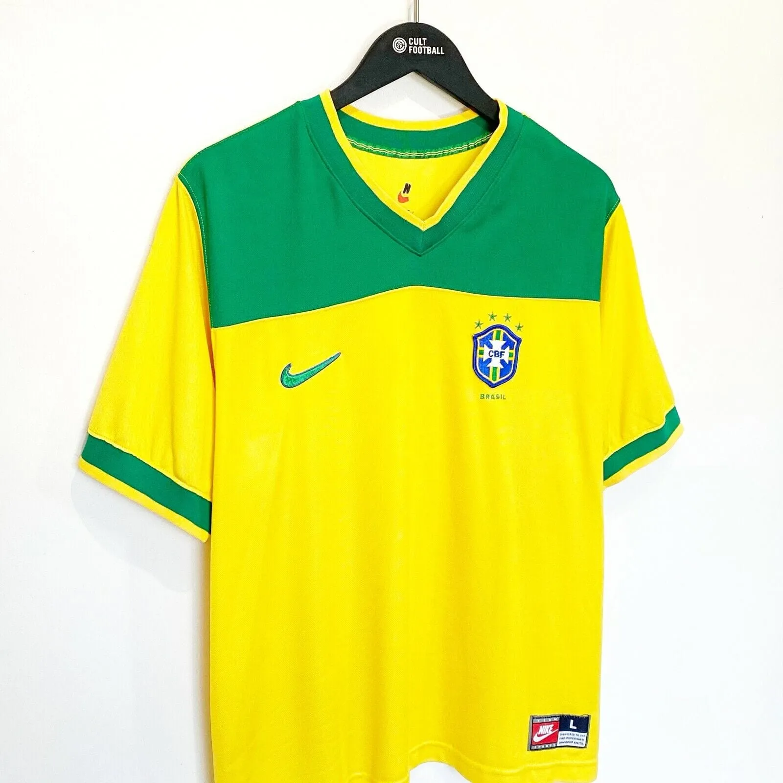 1998 BRAZIL Vintage Nike Football Training Shirt (L) Ronaldo, Roberto Carlos Era