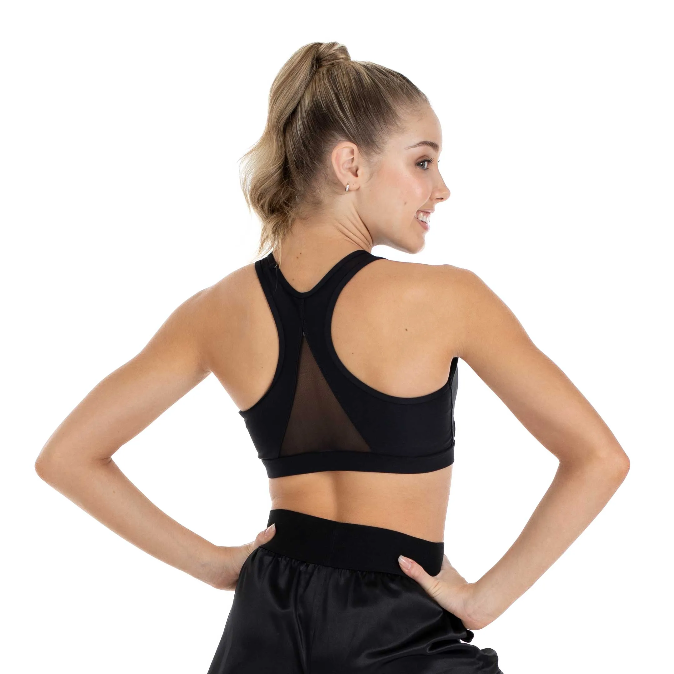 Amber: Mesh Insert Racerback Crop in Black