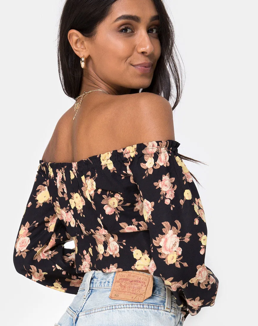 Aneca Off The Shoulder Top in Antique Rose Black