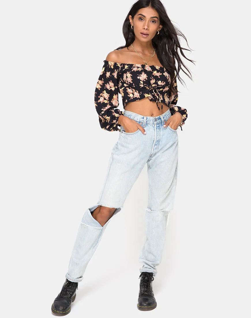 Aneca Off The Shoulder Top in Antique Rose Black