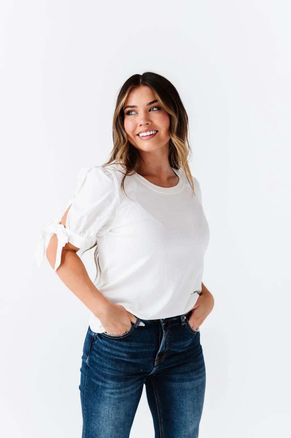 Anne Puff Sleeve Top in White