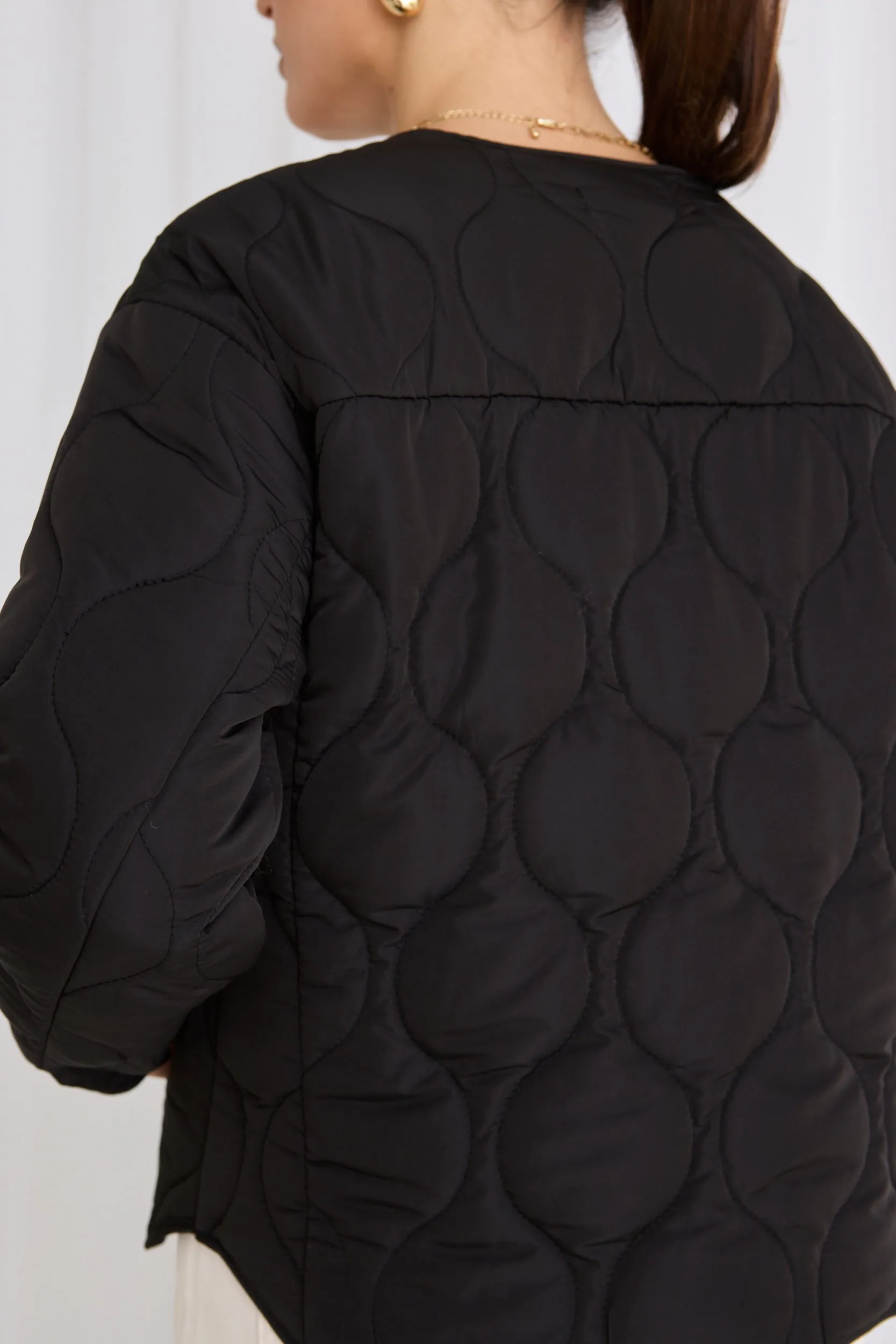 Apex Black Collarless Puffer Jacket