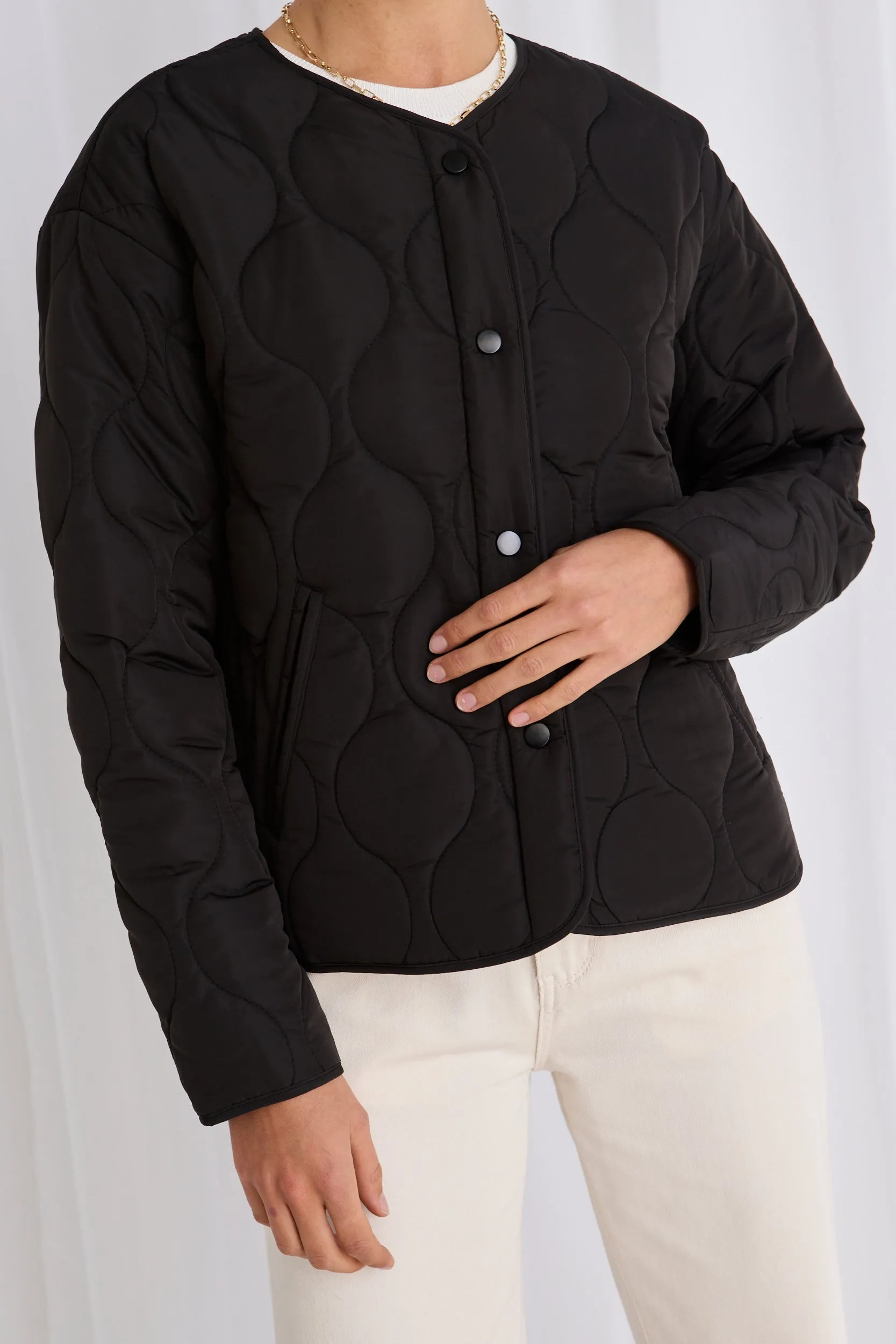 Apex Black Collarless Puffer Jacket