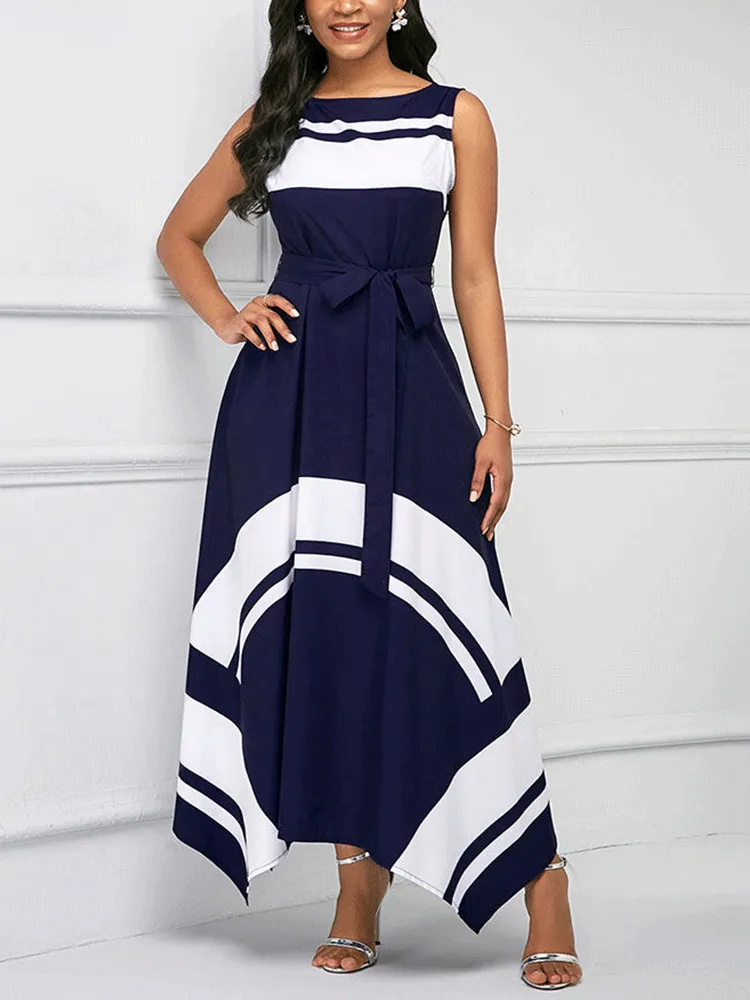 Asymmetric Hem Sleeveless Maxi Dress