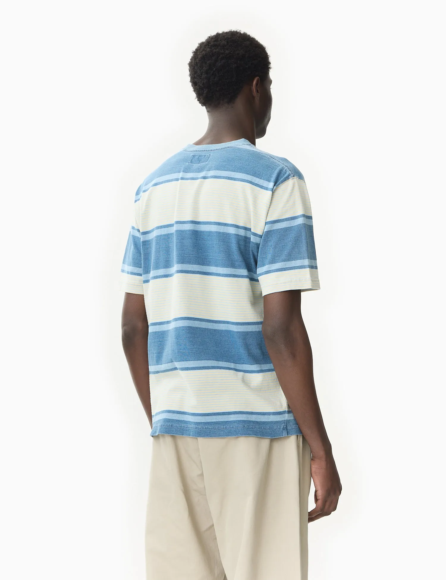 Beams Plus Indigo Stripe Pocket T-Shirt - Blue/Ecru