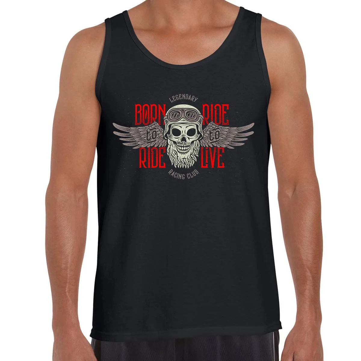 Biking beard skull wearing a biker helmet Tank Top