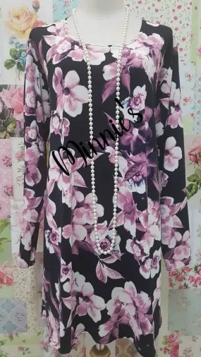 Black & Mauve Floral Top LR0421