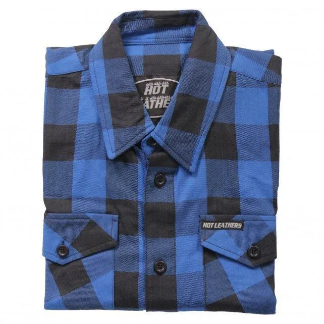 Black and Blue Long Sleeve Biker Flannel for Men