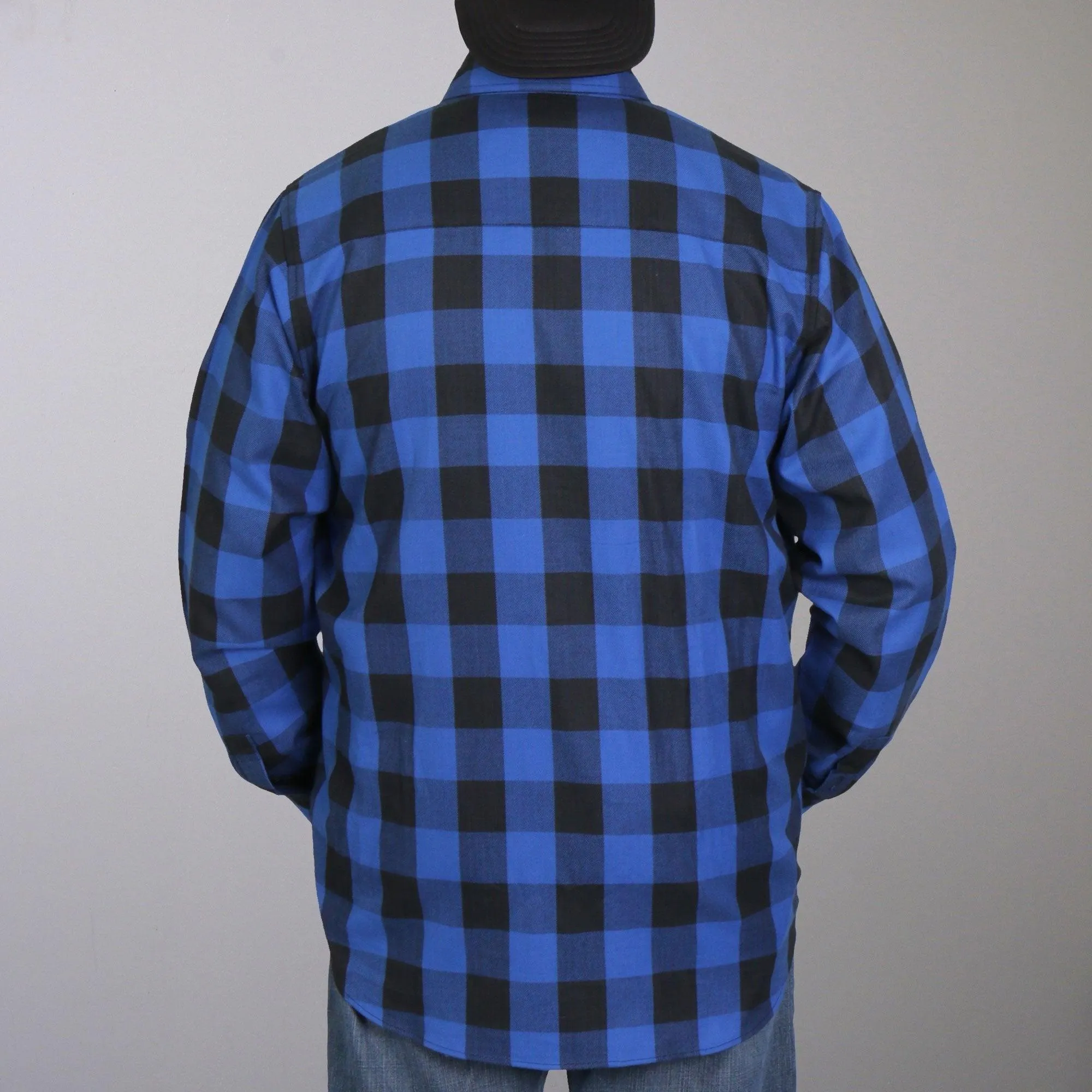 Black and Blue Long Sleeve Biker Flannel for Men