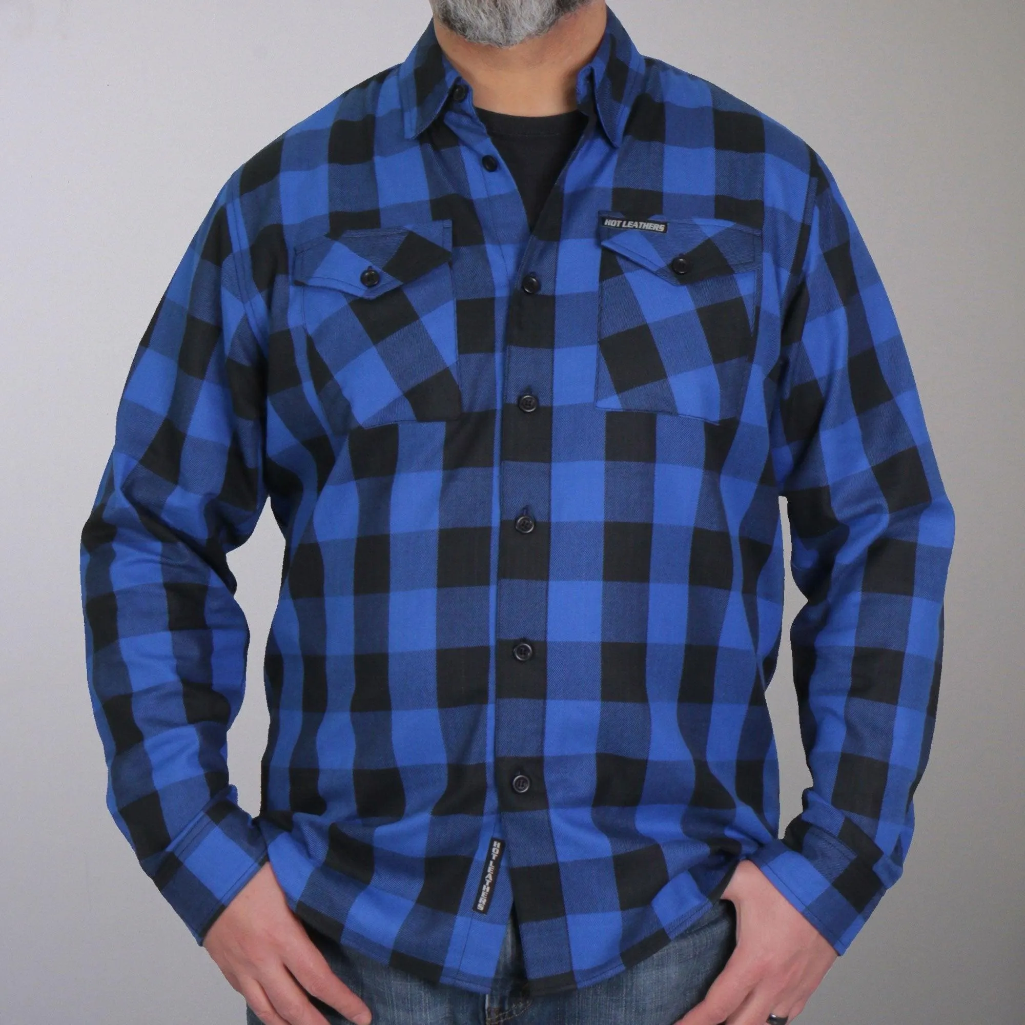 Black and Blue Long Sleeve Biker Flannel for Men