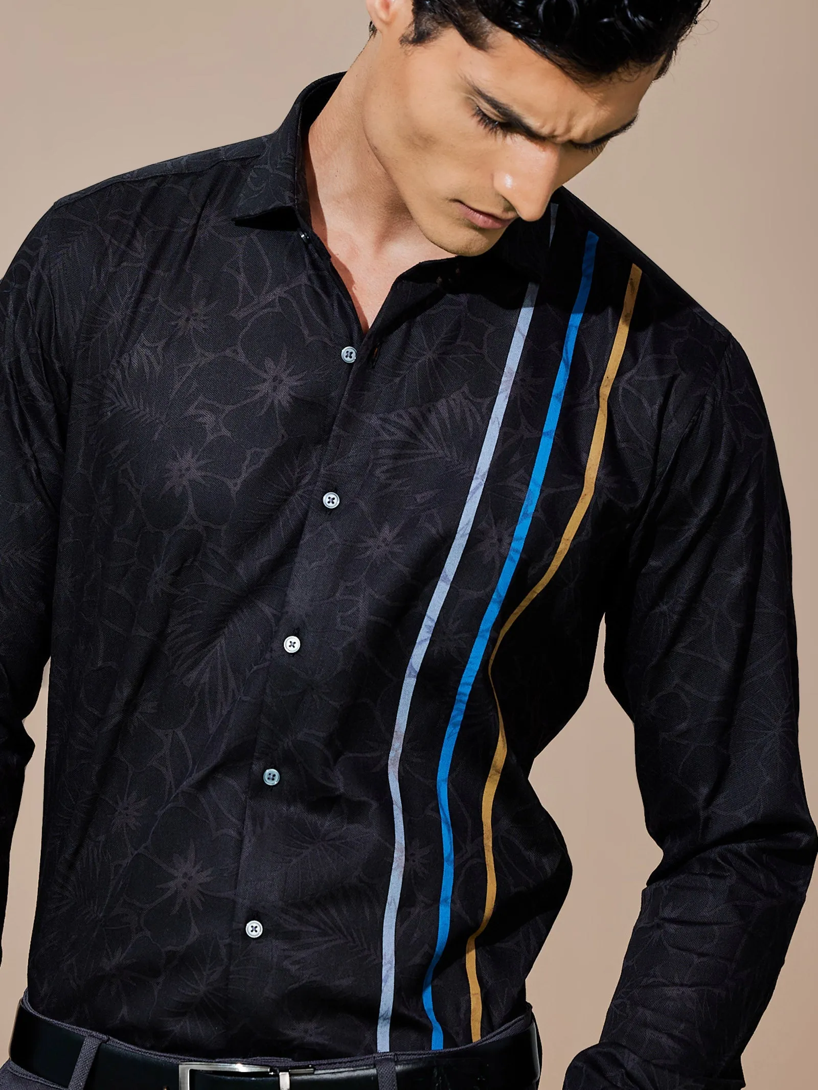 Black Printed Party Wear Shirt