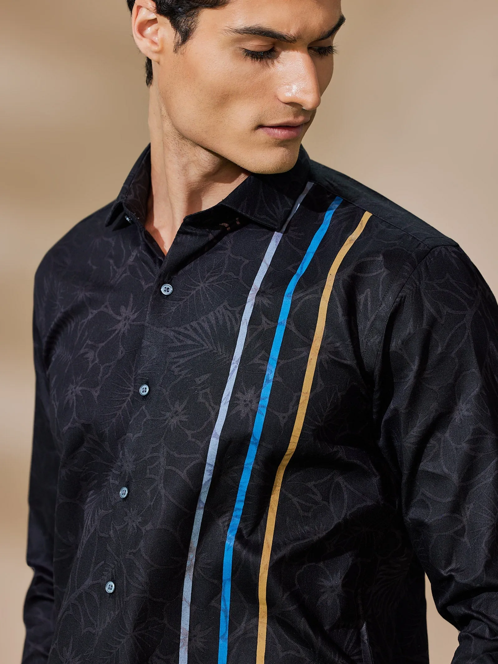 Black Printed Party Wear Shirt