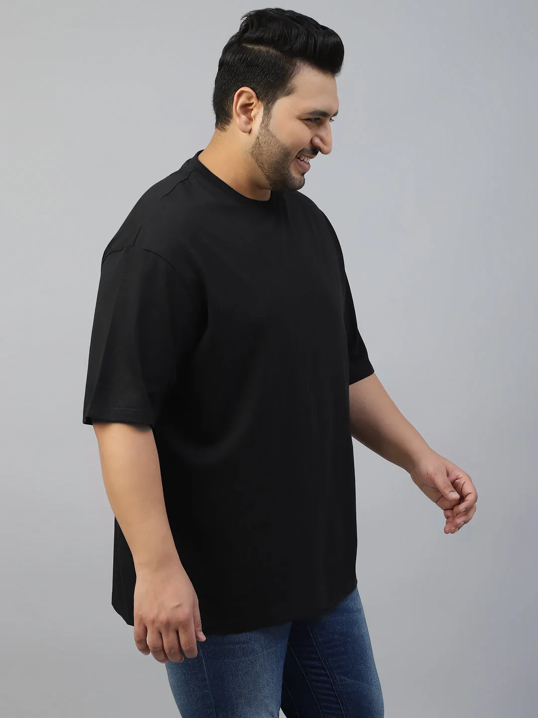 Black Solid Oversized Plus Size T-shirt