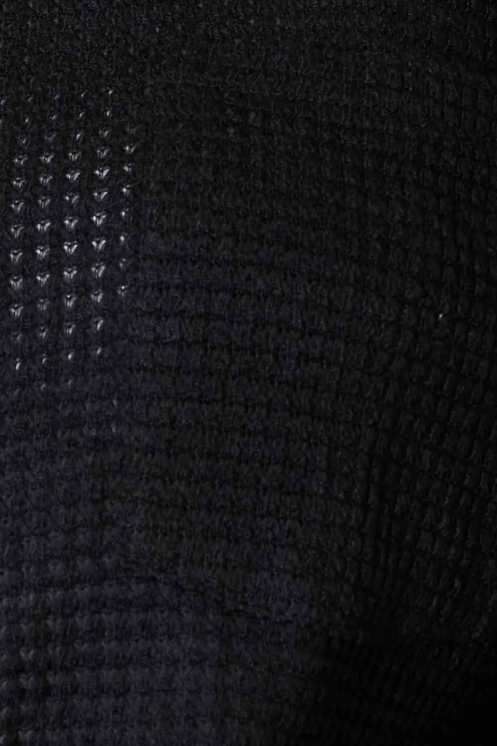 Black Waffle-Knit Collared Neck Dropped Shoulder Shirt