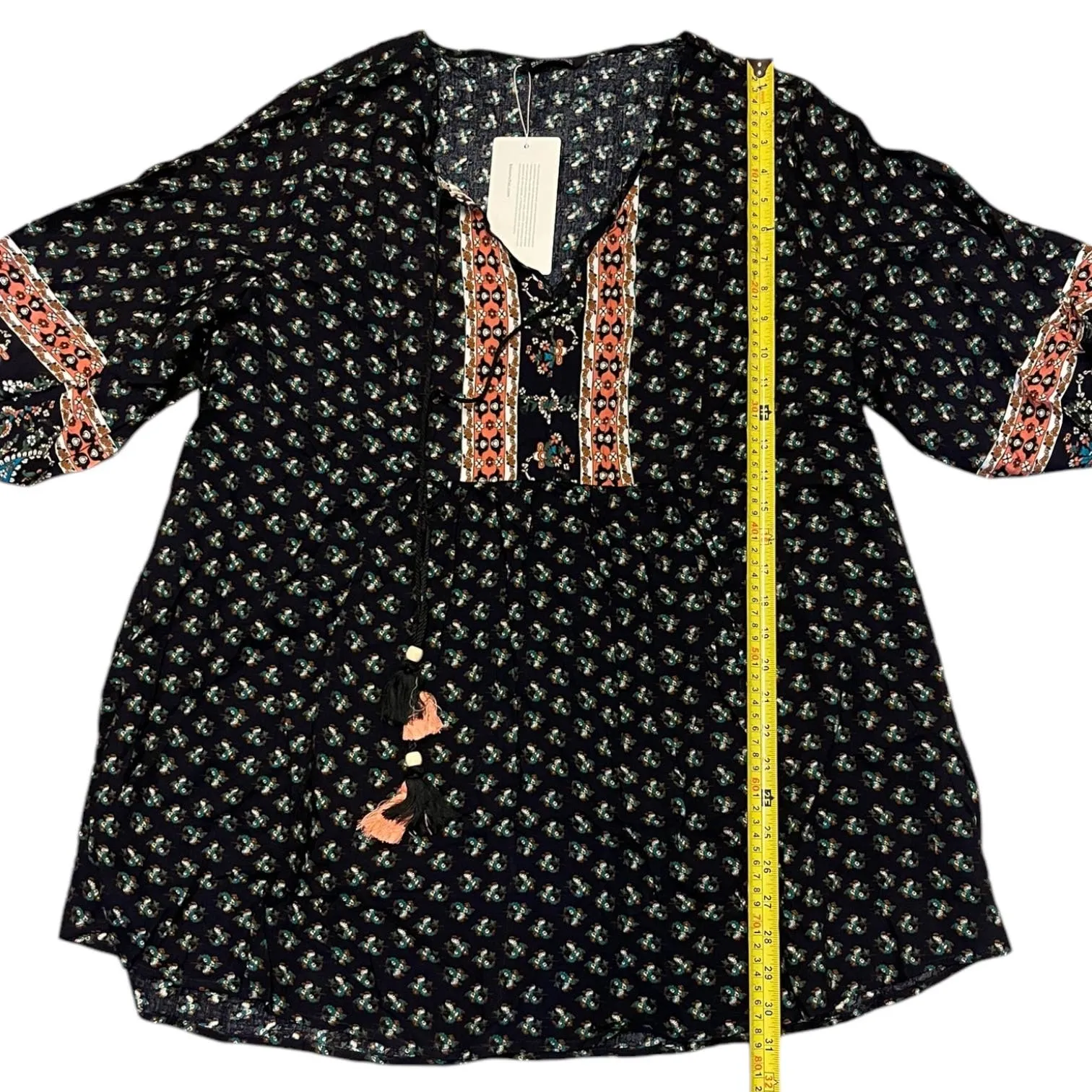 Bloomchic Navy Blue Boho Floral Babydoll Shirt Plus Size 18/20