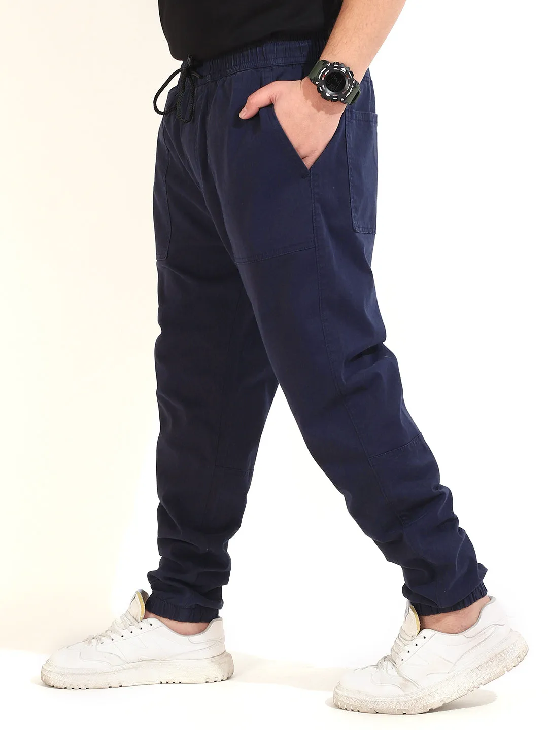 Blue Cotton Plus Size Cargo