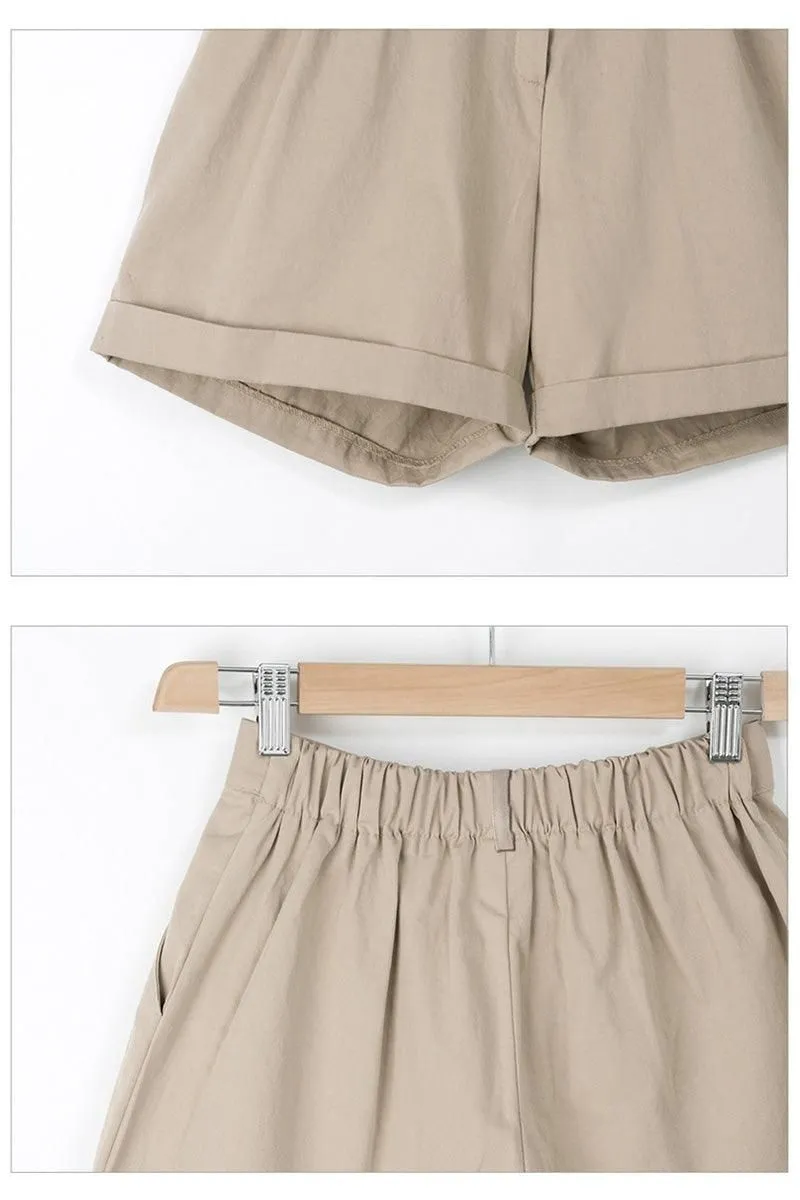 BUTTON CLOSURE CASUAL ROLLED SHORTS