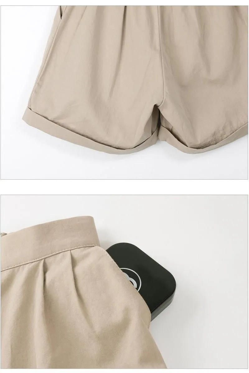 BUTTON CLOSURE CASUAL ROLLED SHORTS