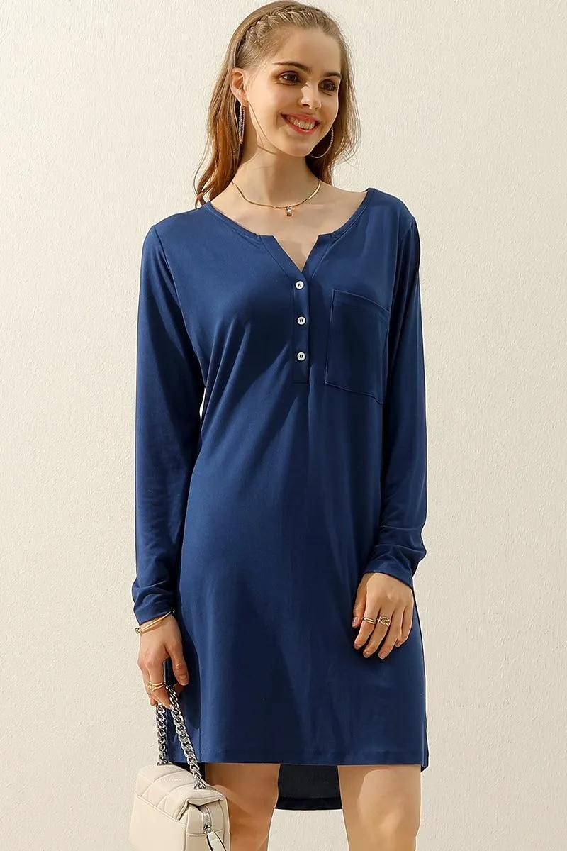 BUTTON DOWN LONG SLEEVE CASAUL MAXI KNEE DRESS