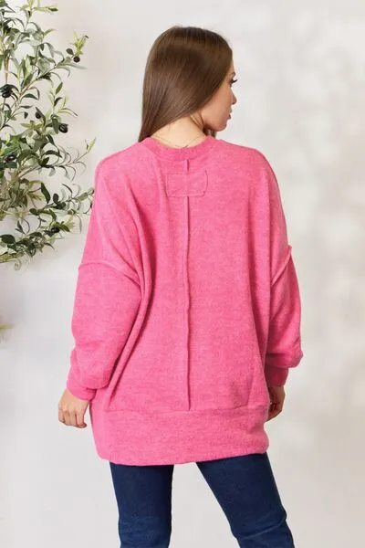 Center Seam Long Sleeve Sweatshirt in Fuchsia