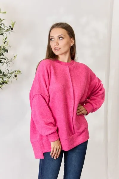 Center Seam Long Sleeve Sweatshirt in Fuchsia