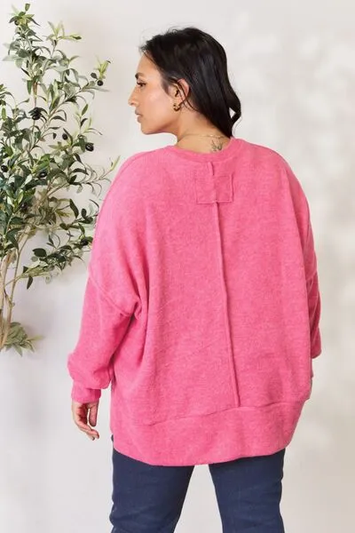 Center Seam Long Sleeve Sweatshirt in Fuchsia