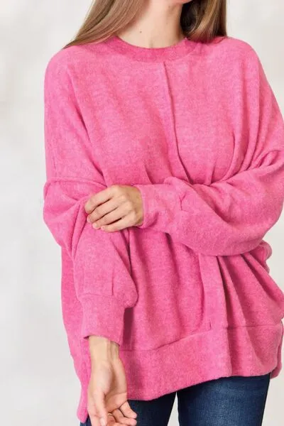 Center Seam Long Sleeve Sweatshirt in Fuchsia