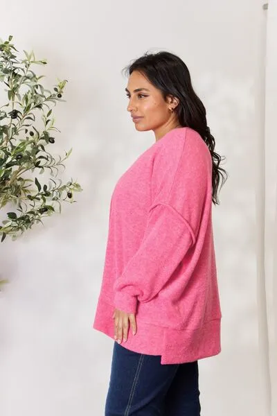 Center Seam Long Sleeve Sweatshirt in Fuchsia