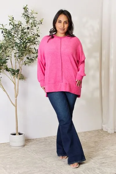 Center Seam Long Sleeve Sweatshirt in Fuchsia