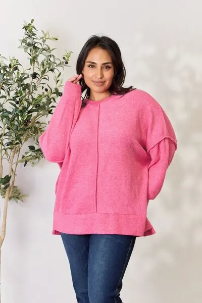 Center Seam Long Sleeve Sweatshirt in Fuchsia