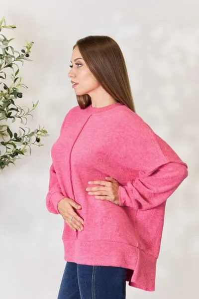 Center Seam Long Sleeve Sweatshirt in Fuchsia