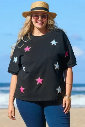 Chenille Star Pattern Plus Size Tee