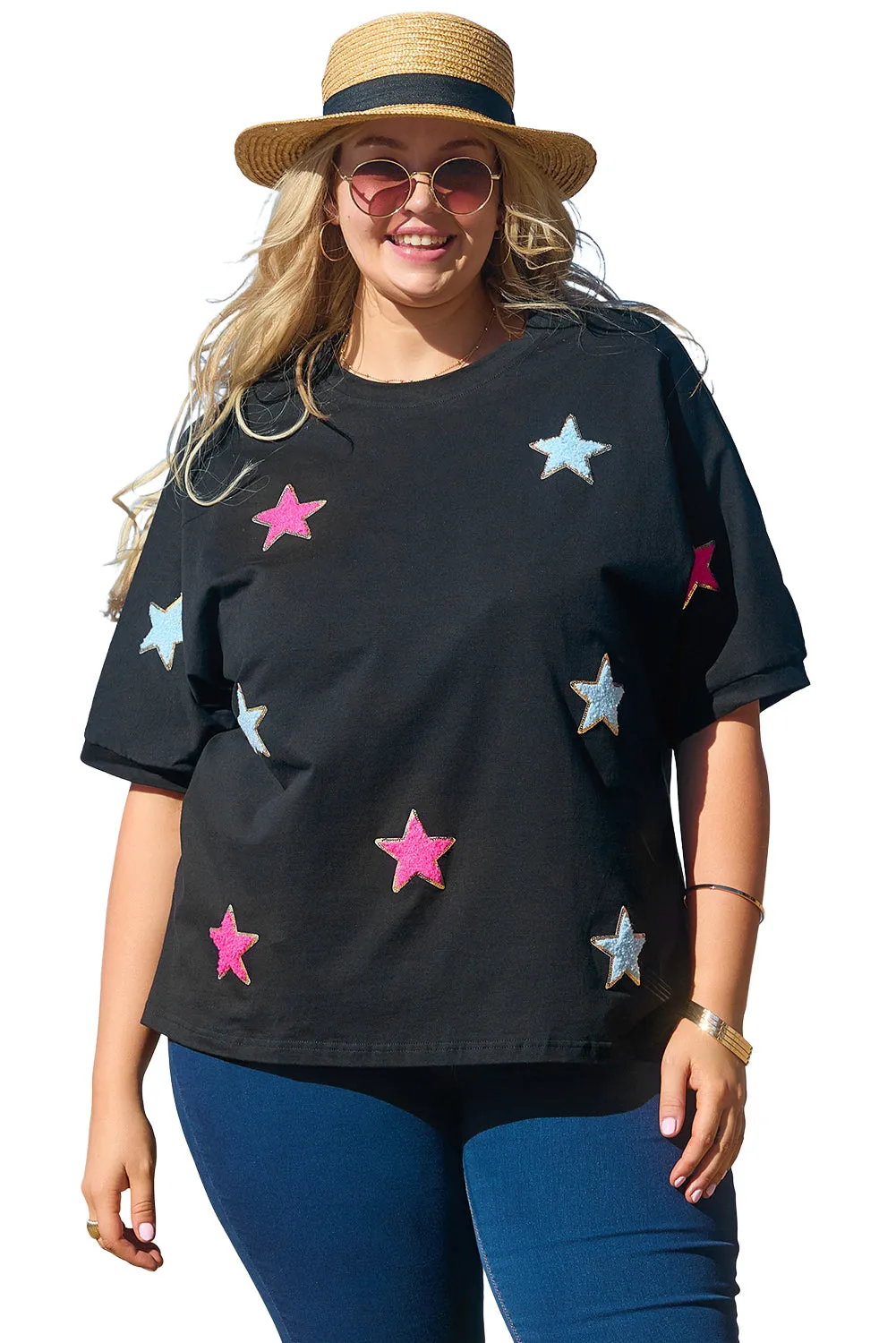 Chenille Star Pattern Plus Size Tee