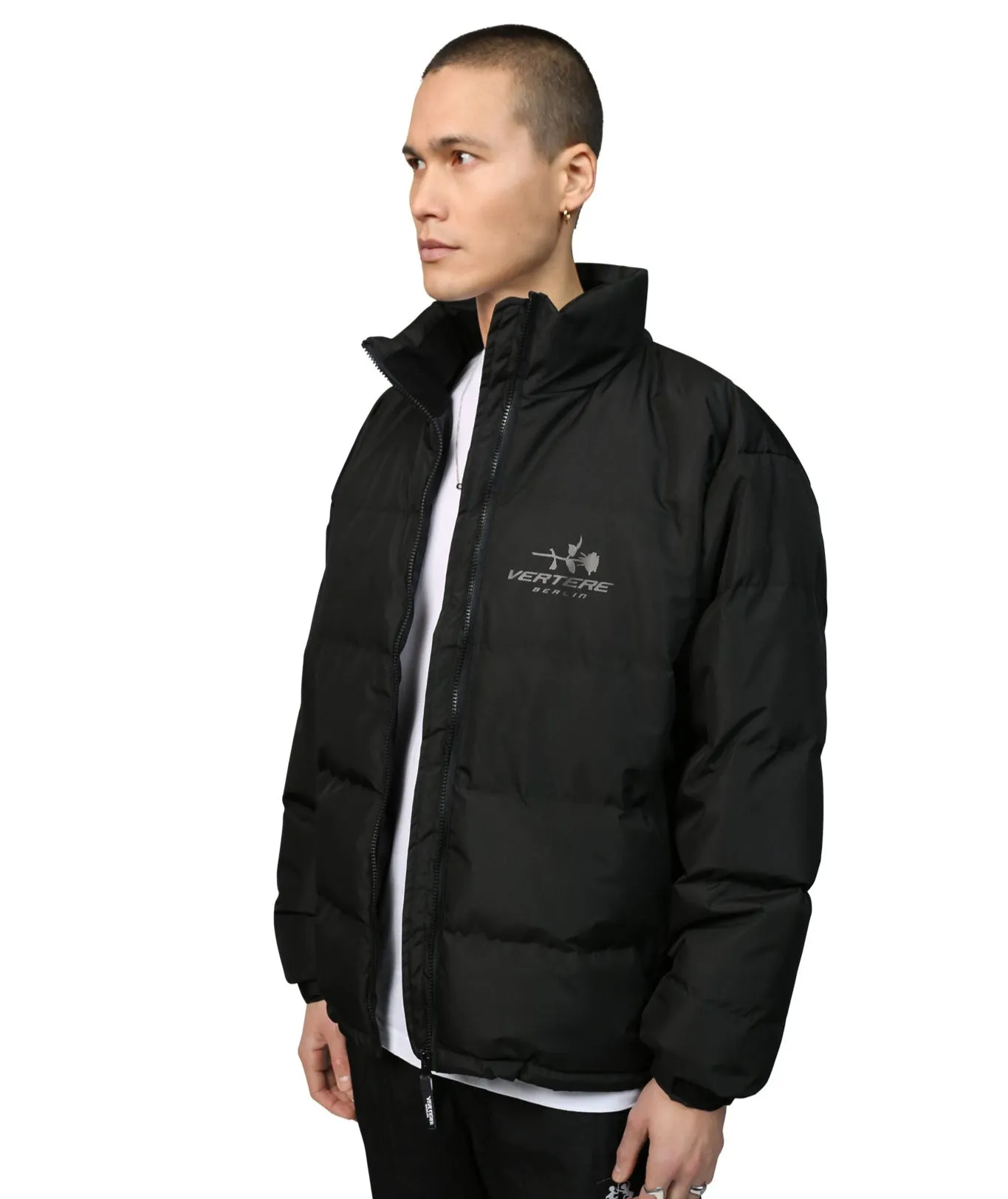 CHROME ROSE PUFFER JACKET - BLACK