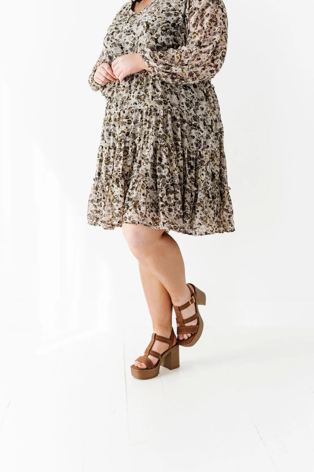 Clove Floral Tiered Dress in Olive