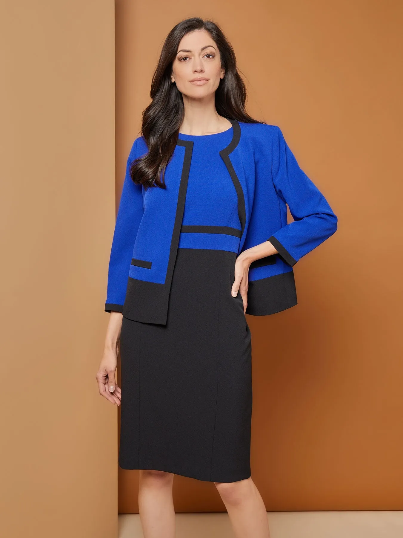 Colorblock Open Front Stretch Crepe Jacket