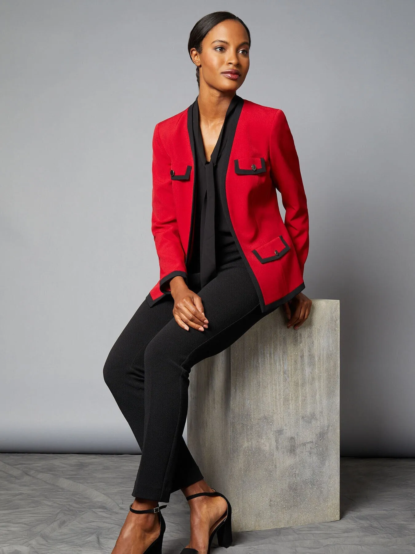 Contrast Trim Stretch Crepe Jacket