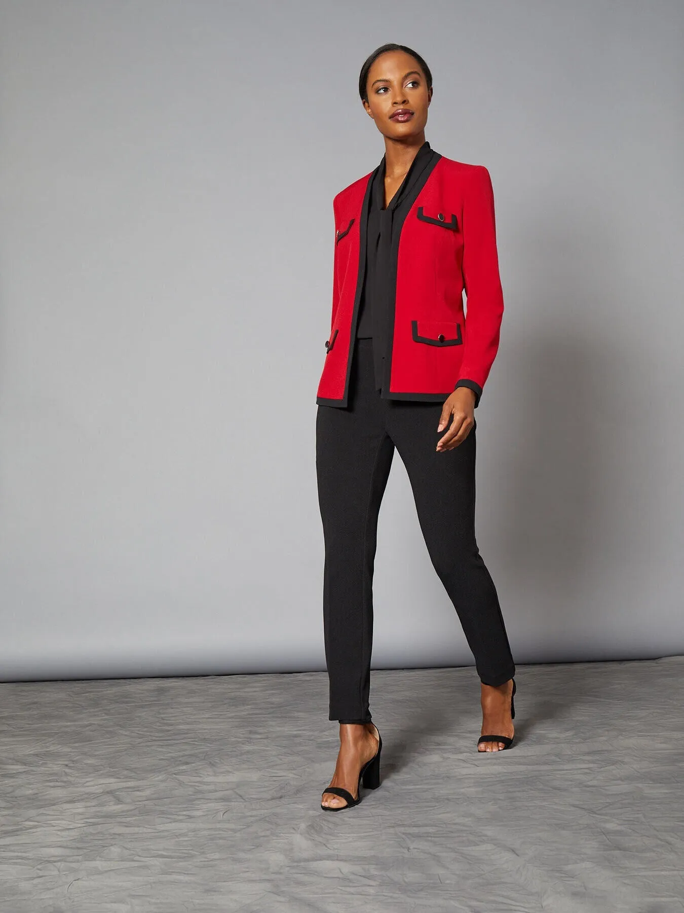 Contrast Trim Stretch Crepe Jacket