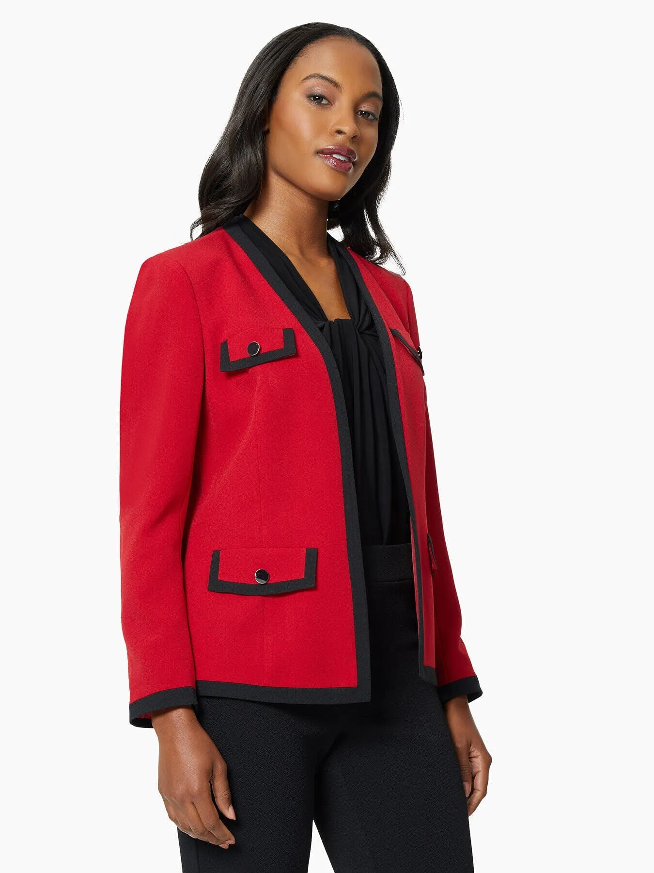 Contrast Trim Stretch Crepe Jacket