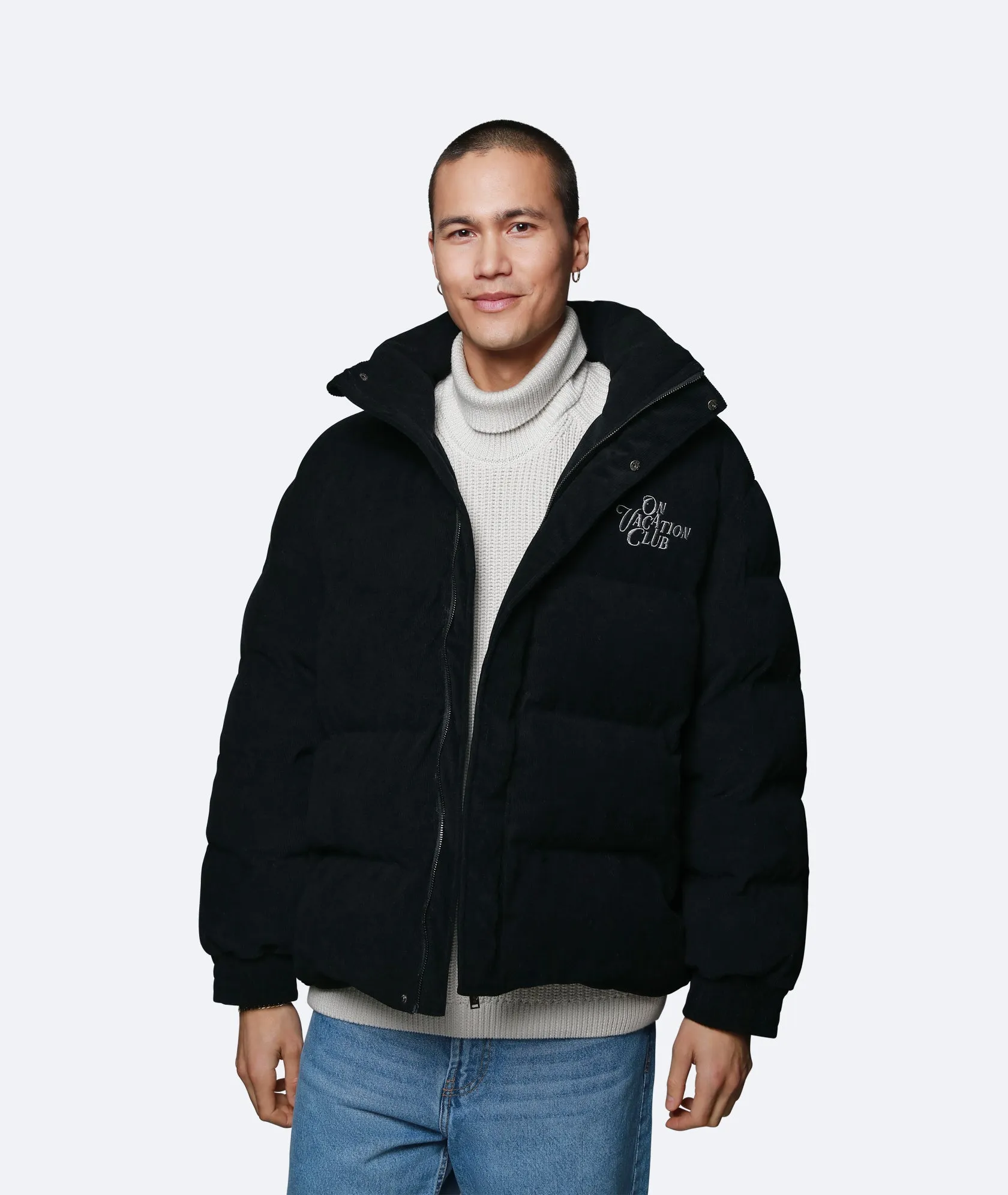 Corduroy Puffer Jacket - Black