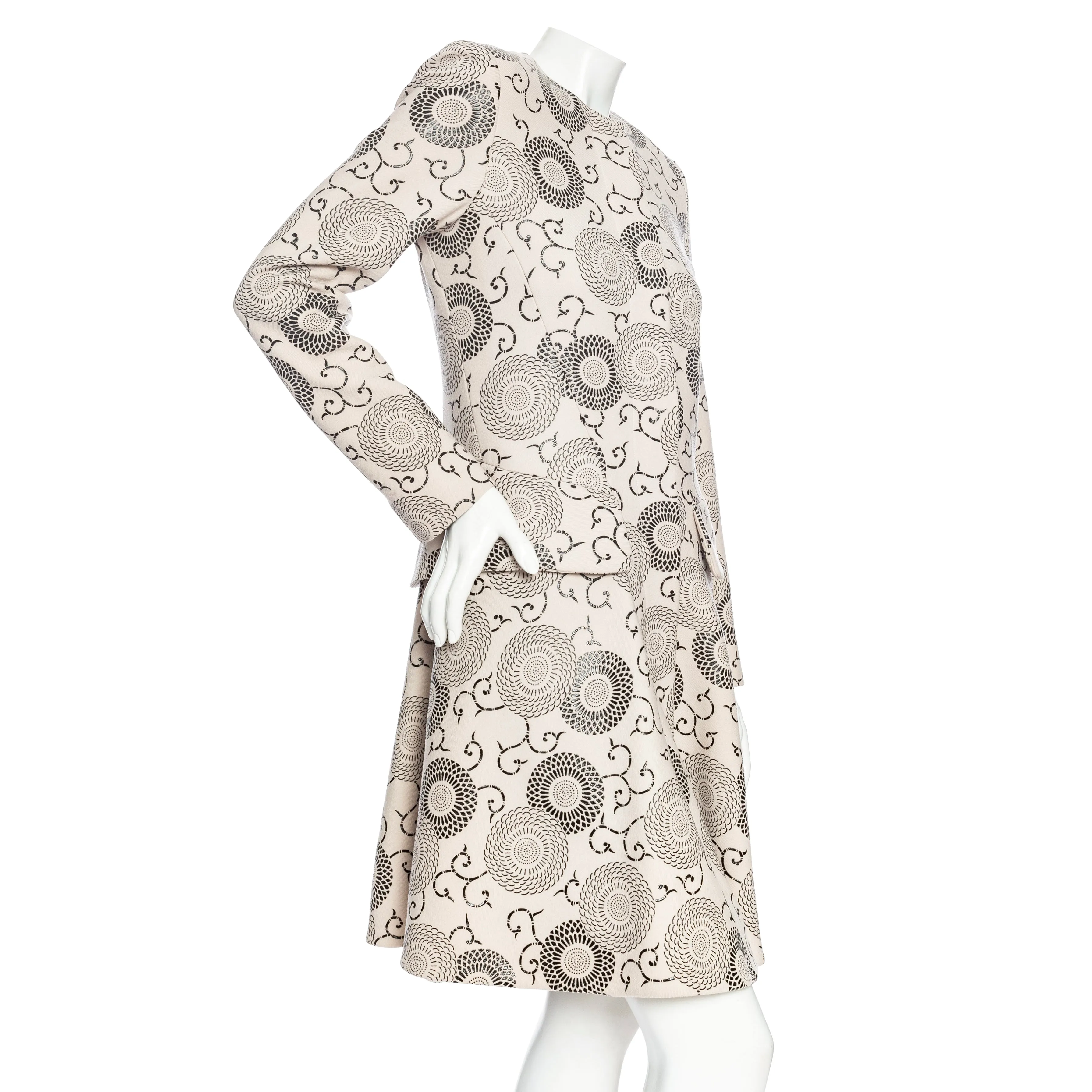 Cream and Black Floral Print Princess Coat