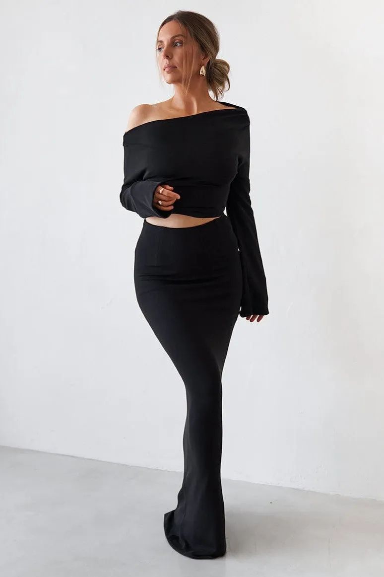 Cupro Long Sleeve Top - Black