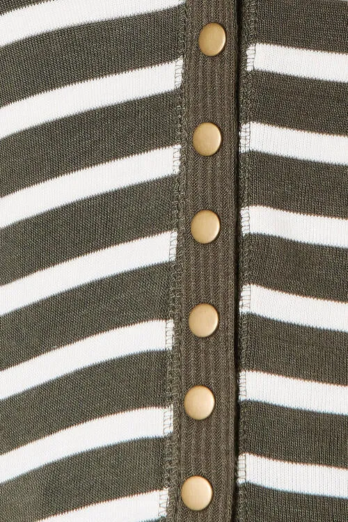 Dark Olive/Ivory Striped Snap Down Cardigan