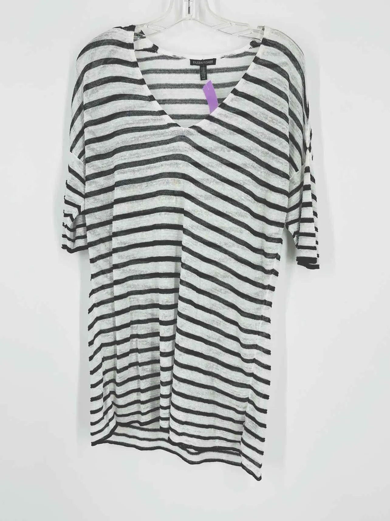 Eileen Fisher Size S White/Black Stripe Linen Tops Top-Short Sleeve