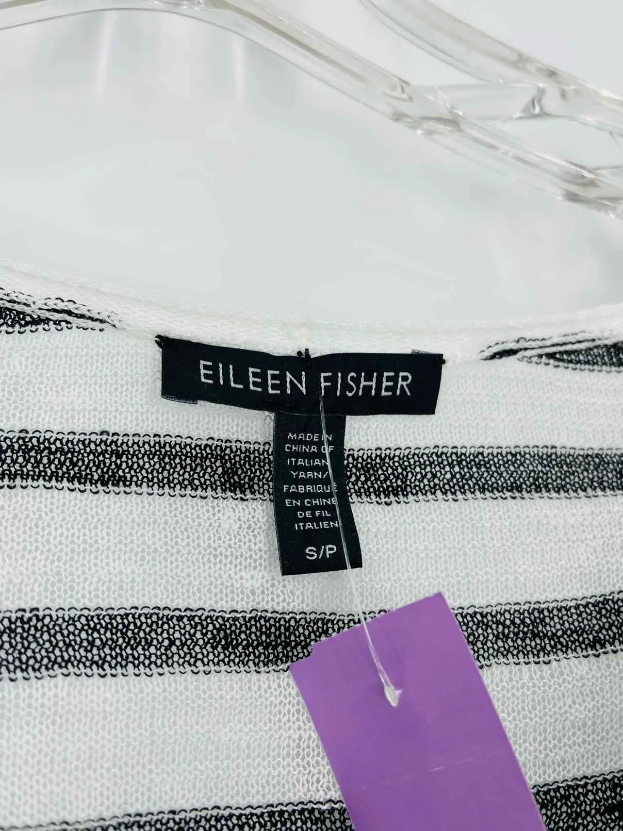 Eileen Fisher Size S White/Black Stripe Linen Tops Top-Short Sleeve