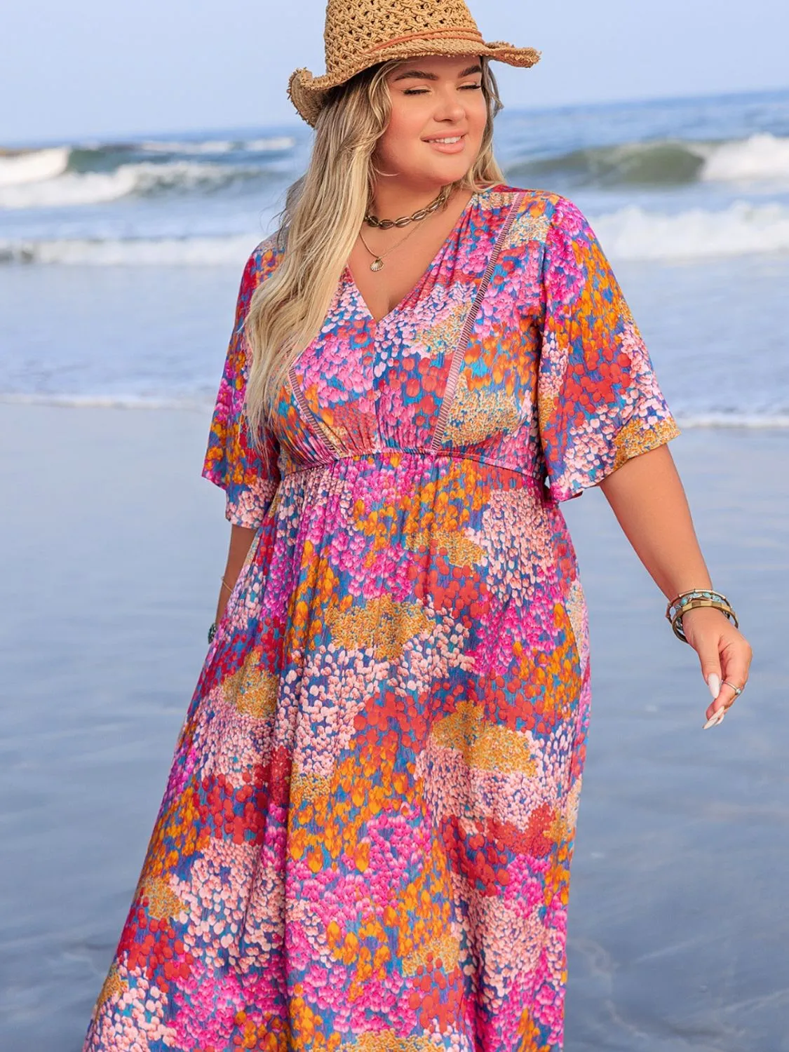 Elegant Floral Half Sleeve Dress (XL - 4X)