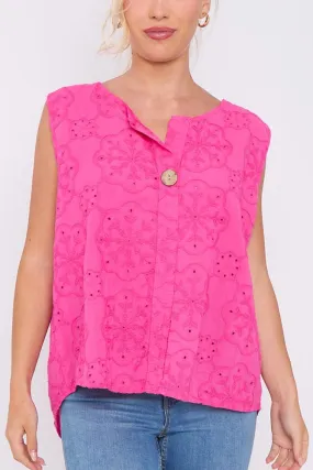 Embroidered Floral Pattern High Low Hem Top