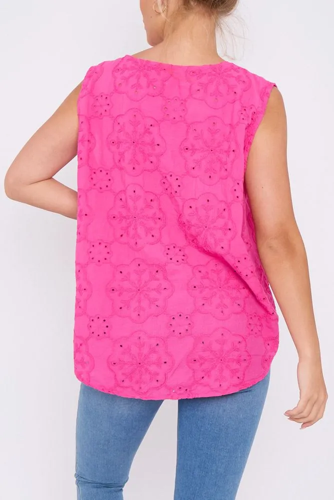 Embroidered Floral Pattern High Low Hem Top