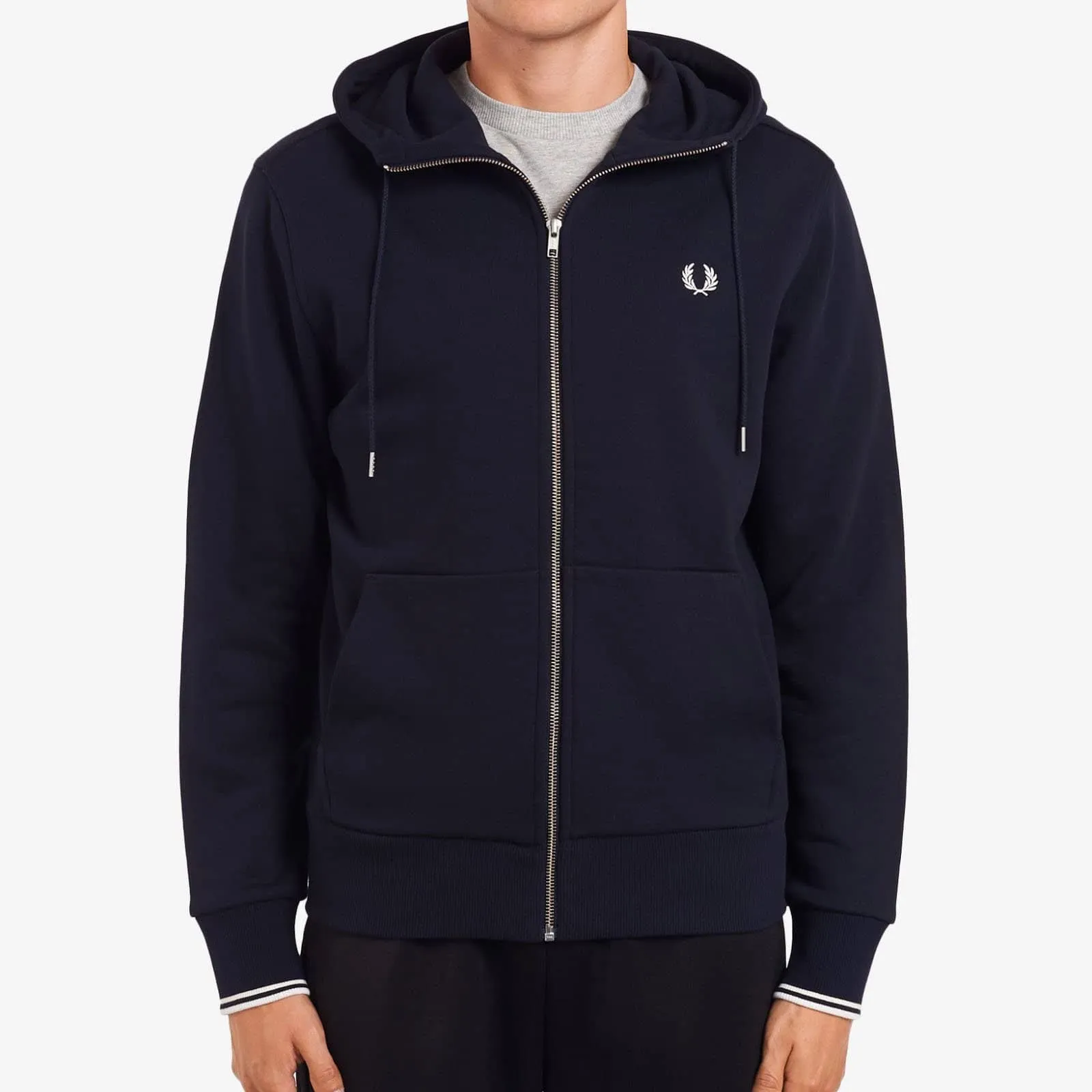 Fred Perry Hooded Zip Through Sweatshirt Black